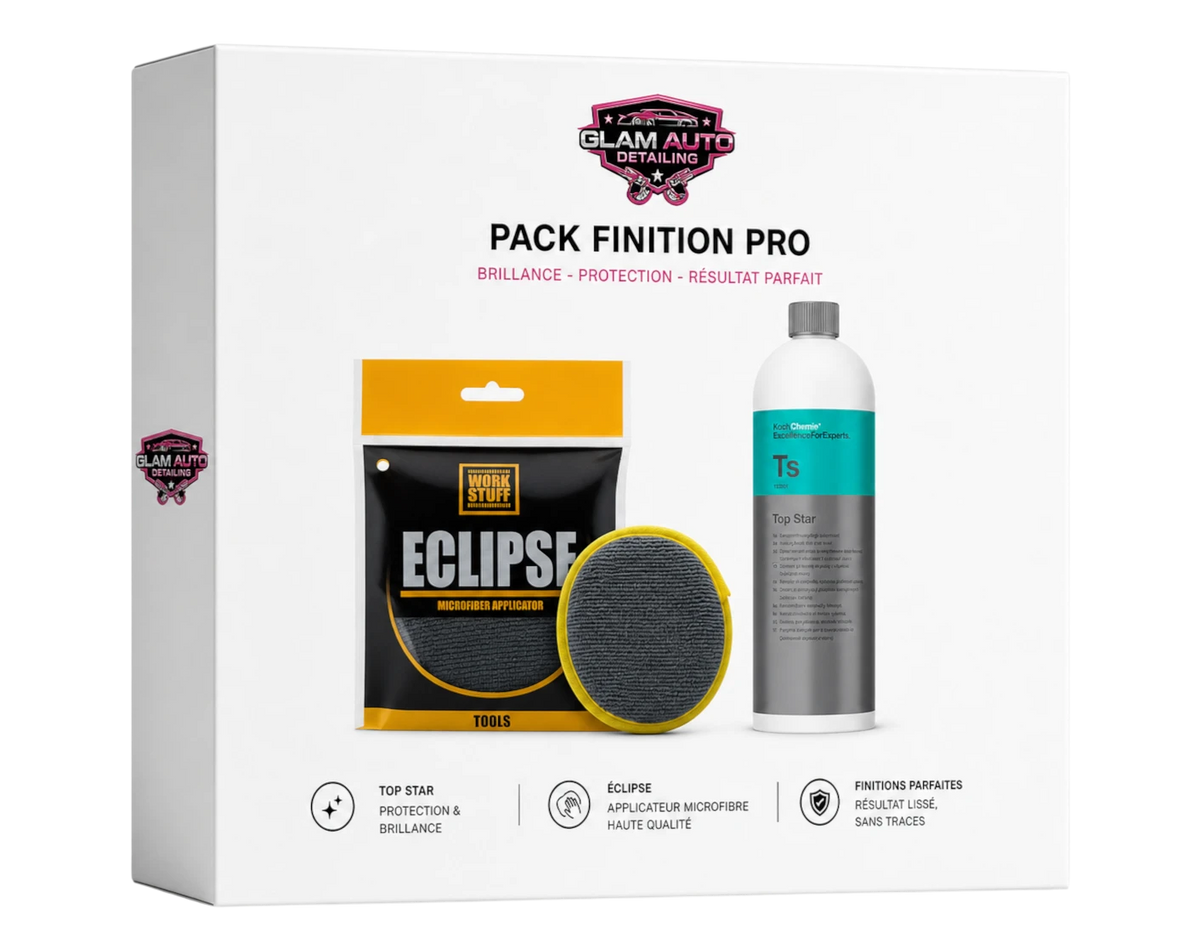 Pack finition Glam auto Detailing avec Koch Chemie Top Star et applicateur microfibre Eclipse pour plastiques auto