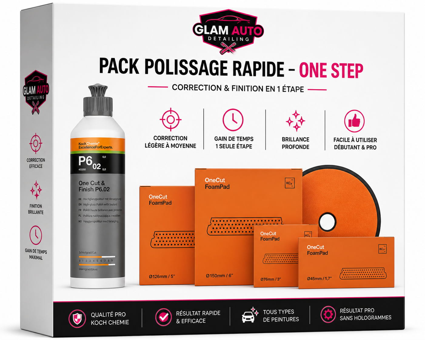Pack polissage rapide One Step ( One Cut & Finish P6.02 250 ml + pad 126mm)