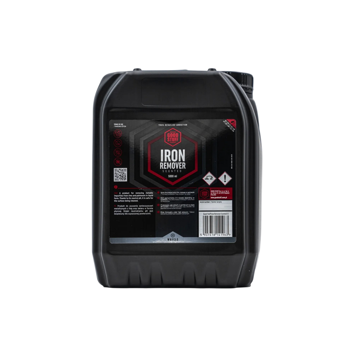 Bidon de 5 litres de décontaminant ferreux Good Stuff Iron Remover vendu par Glam auto Detailing pour carrosserie